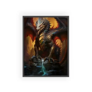 Armored Dragon on Stone Ledge Framed Poster