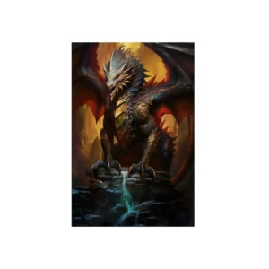 Armored Dragon on Stone Ledge Metal Poster