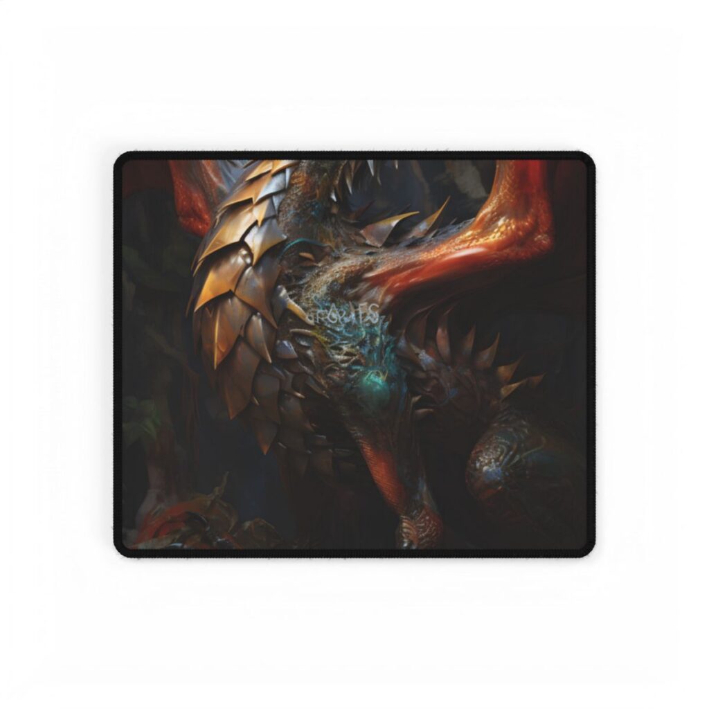 Fantasy Dragon Guardian Art: Ancient Dragon in its Lair - Desk Mat