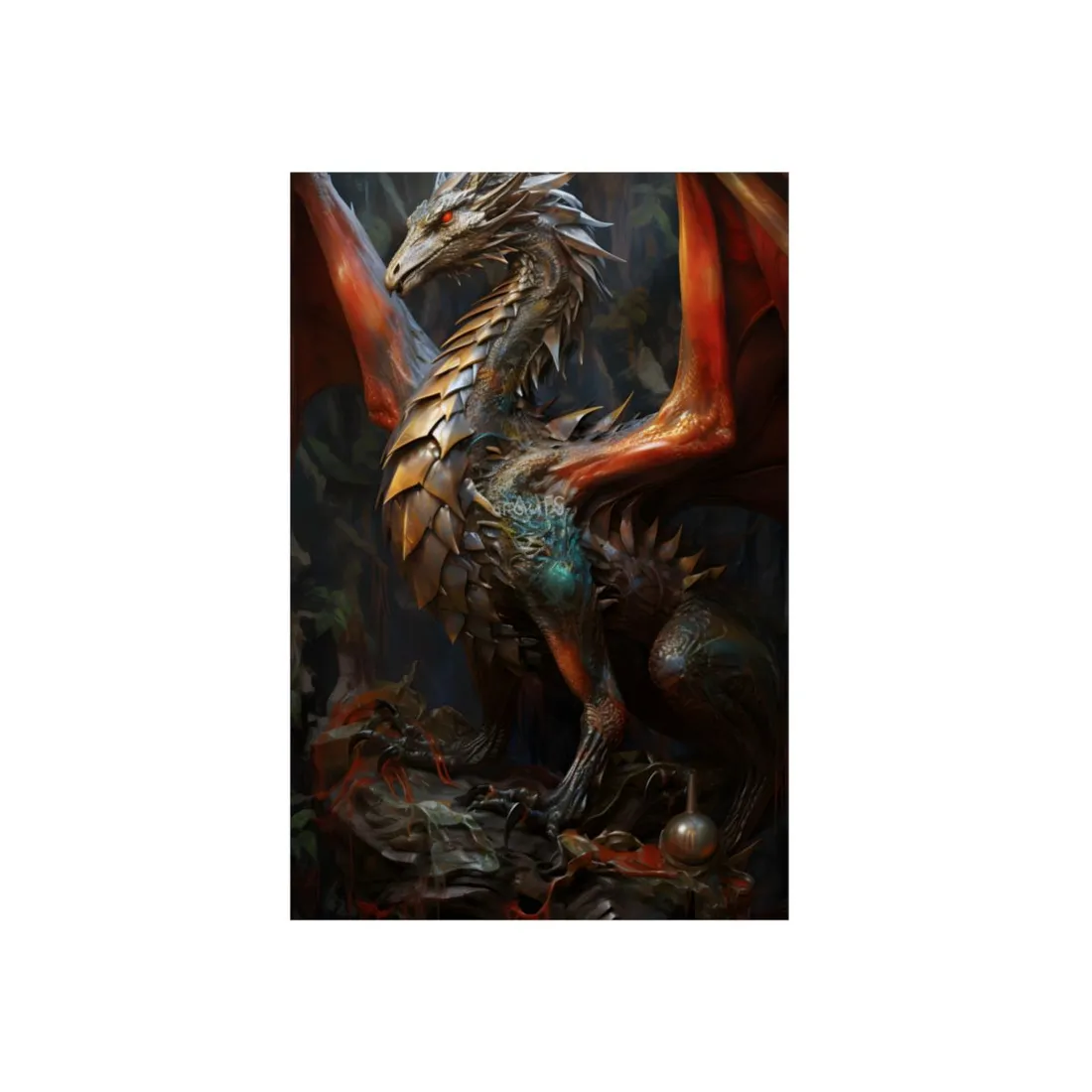 Fantasy Dragon Guardian Art: Ancient Dragon in its Lair - Metal Poster