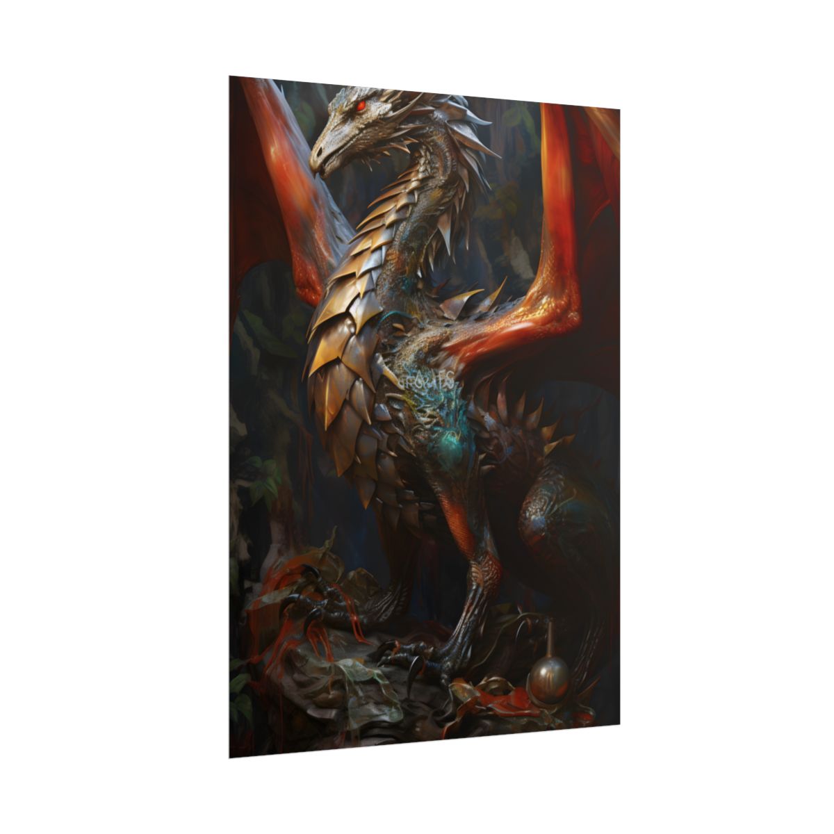 Fantasy Dragon Guardian Art: Ancient Dragon in its Lair - Poster