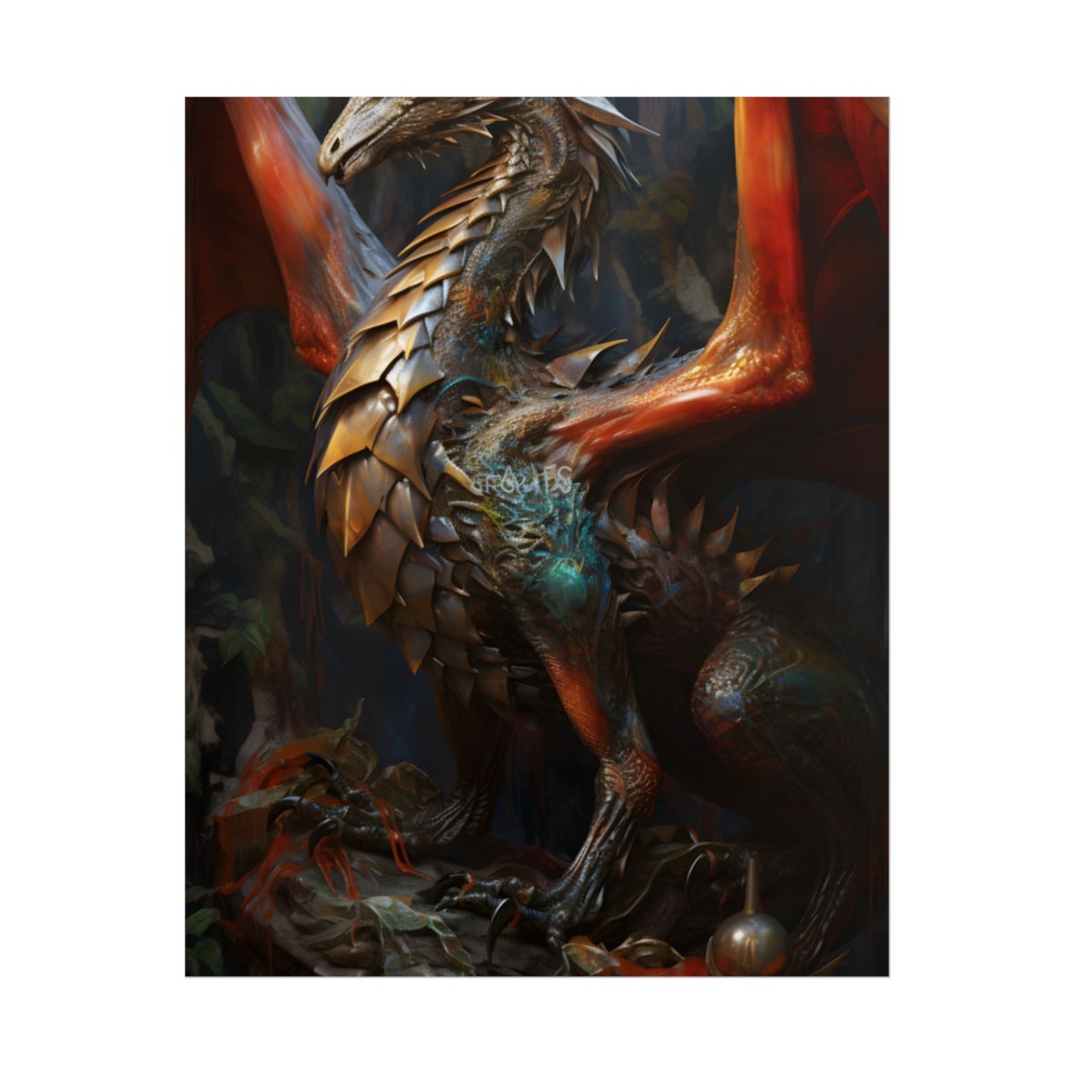 Fantasy Dragon Guardian Art: Ancient Dragon in its Lair - Poster