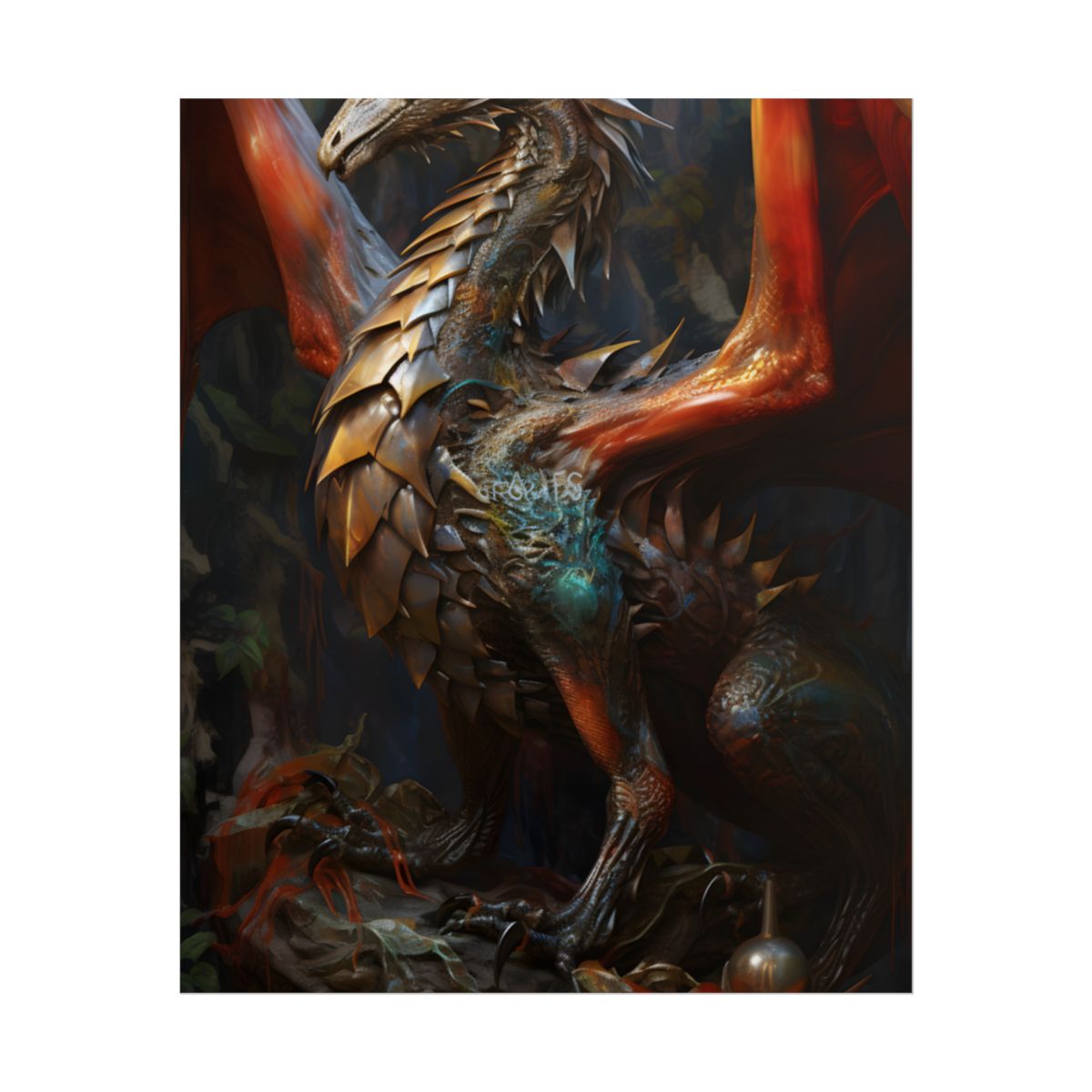Fantasy Dragon Guardian Art: Ancient Dragon in its Lair - Poster