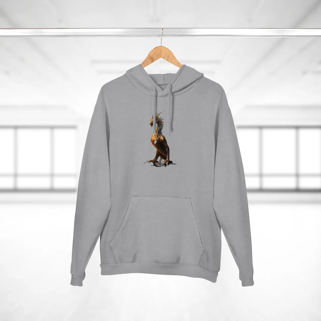 Fantasy Dragon's Intense Lair: Majestic Guardian at Rest - Hoodie (Heather Grey)