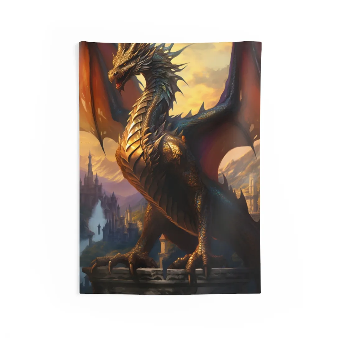 Fantasy Dragon's Intense Lair: Majestic Guardian at Rest - Wall Tapestry