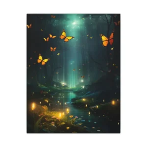 Butterflies over Forest Stream Canvas Print
