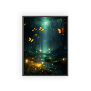 Butterflies over Forest Stream Framed Poster