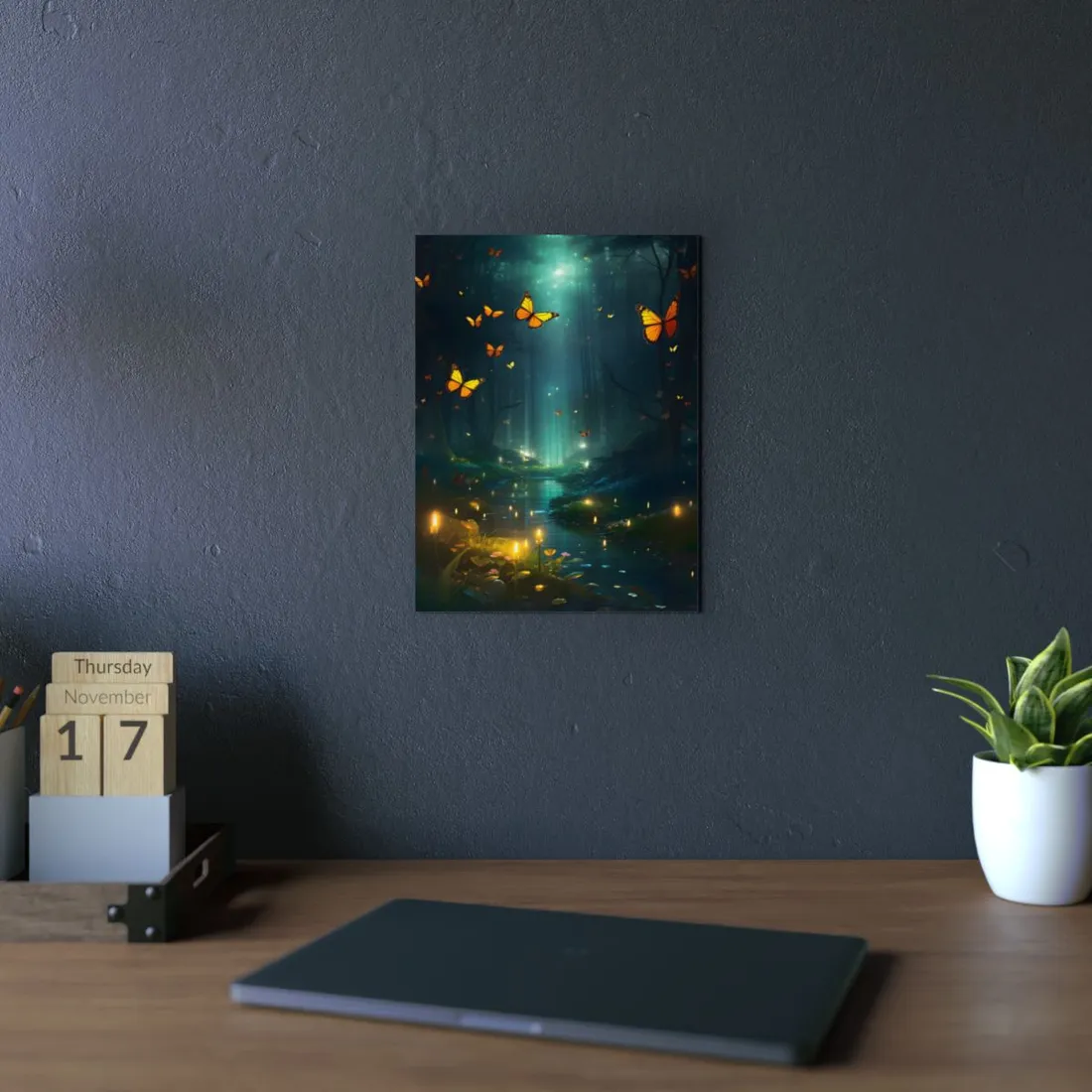 Fantasy Night Bokeh Artwork: Glowing Fog Forest Painting - Metal Poster