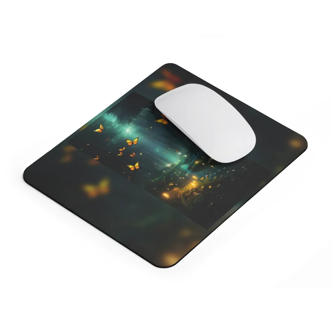 Fantasy Night Bokeh Artwork: Glowing Fog Forest Painting - Mouse Pad
