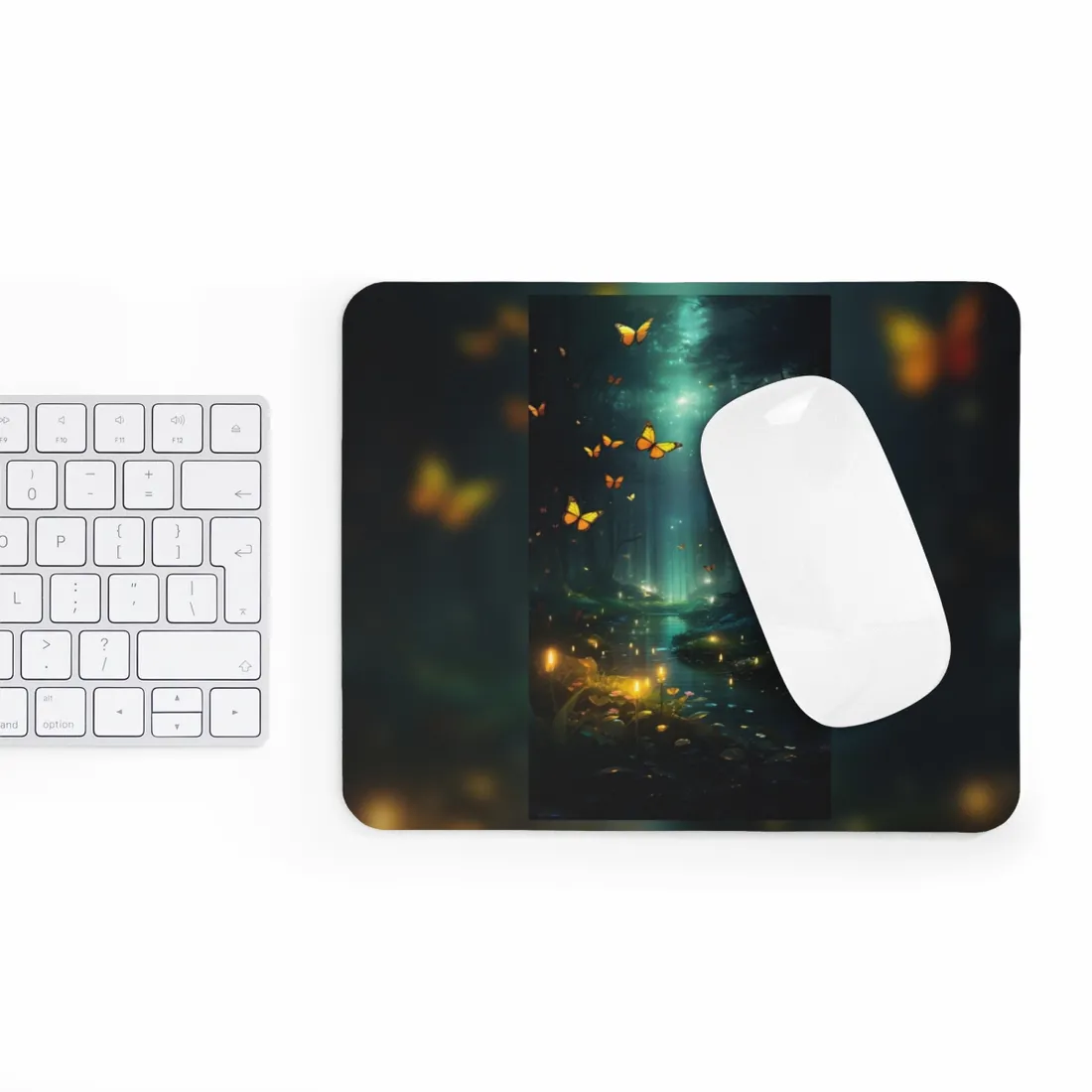 Fantasy Night Bokeh Artwork: Glowing Fog Forest Painting - Mouse Pad