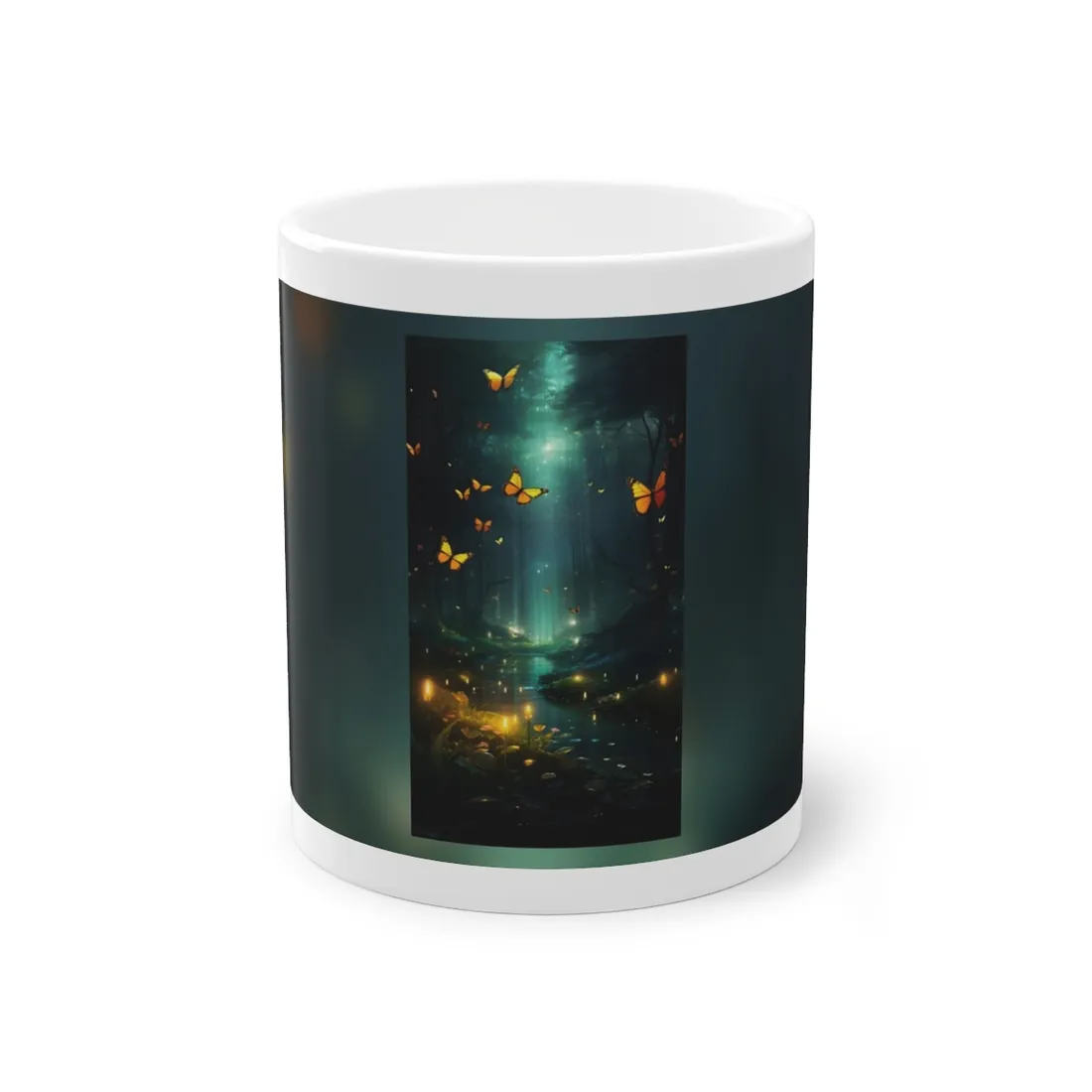 Fantasy Night Bokeh Artwork: Glowing Fog Forest Painting - Mug