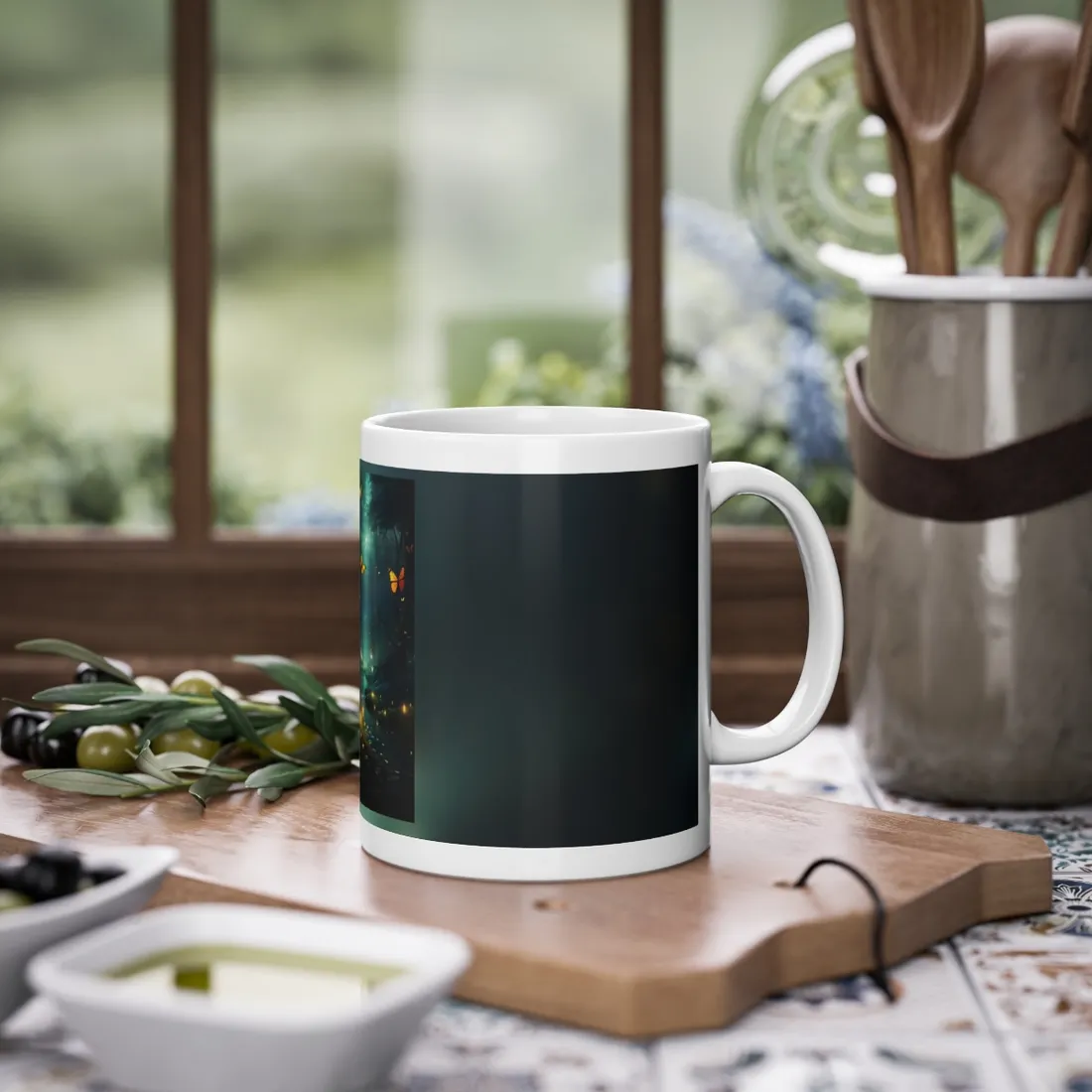 Fantasy Night Bokeh Artwork: Glowing Fog Forest Painting - Mug
