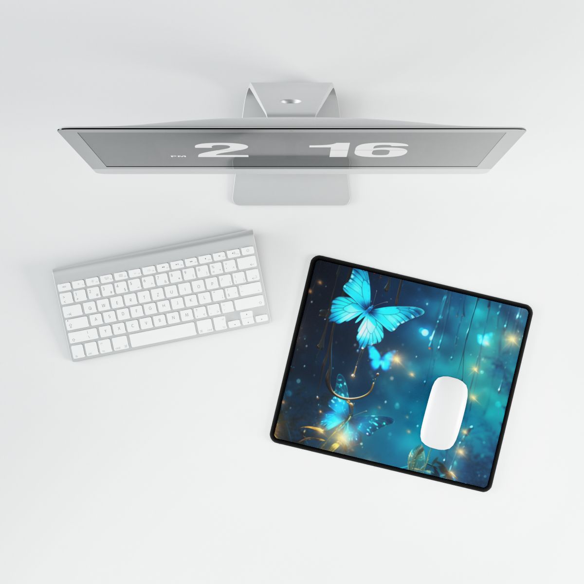 Fantasy Night Forest: Bokeh Glow Digital Artwork - Desk Mat