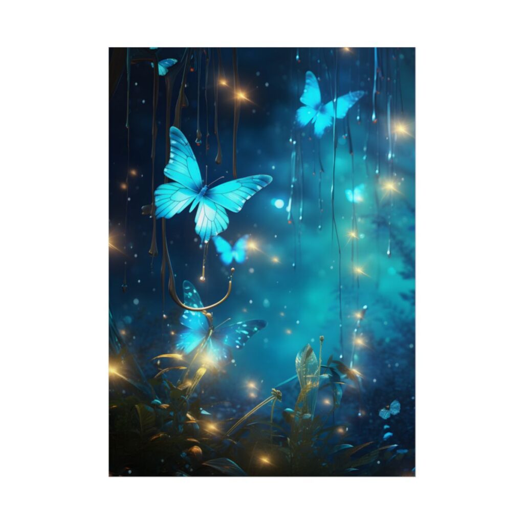 Fantasy Night Forest: Bokeh Glow Digital Artwork - Poster