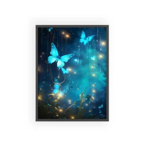 Blue Butterflies at Night Framed Poster