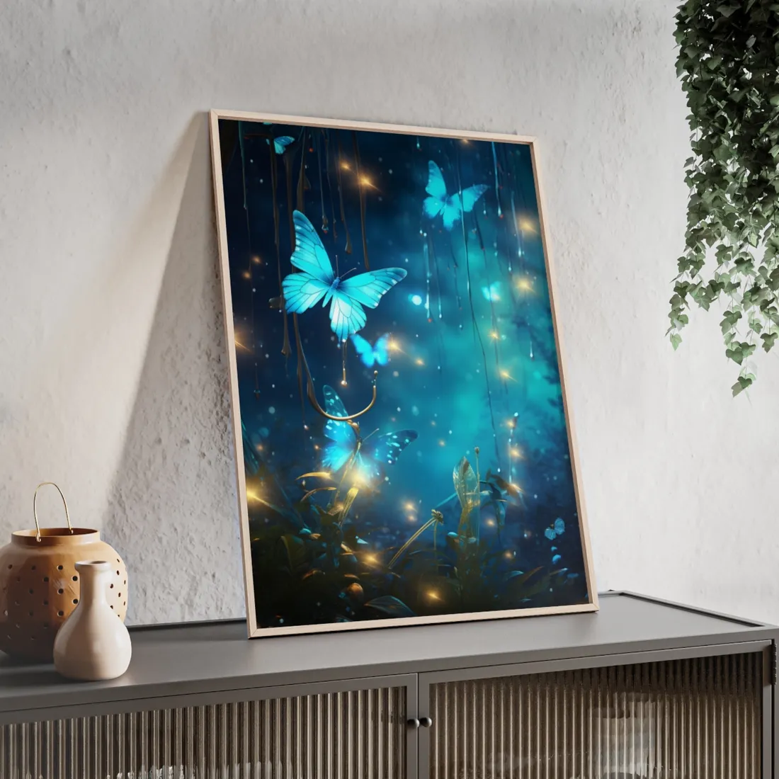 Fantasy Night Forest: Bokeh Glow - Framed Poster