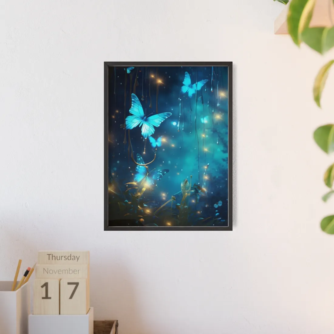 Fantasy Night Forest: Bokeh Glow - Framed Poster