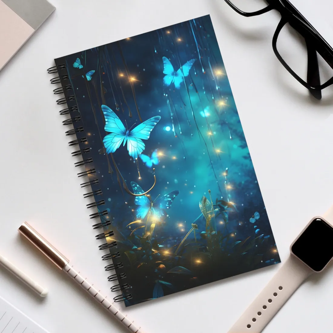 Fantasy Night Forest: Bokeh Glow - Spiral Notebook