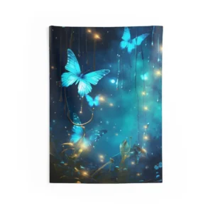 Blue Butterflies at Night Wall Tapestry