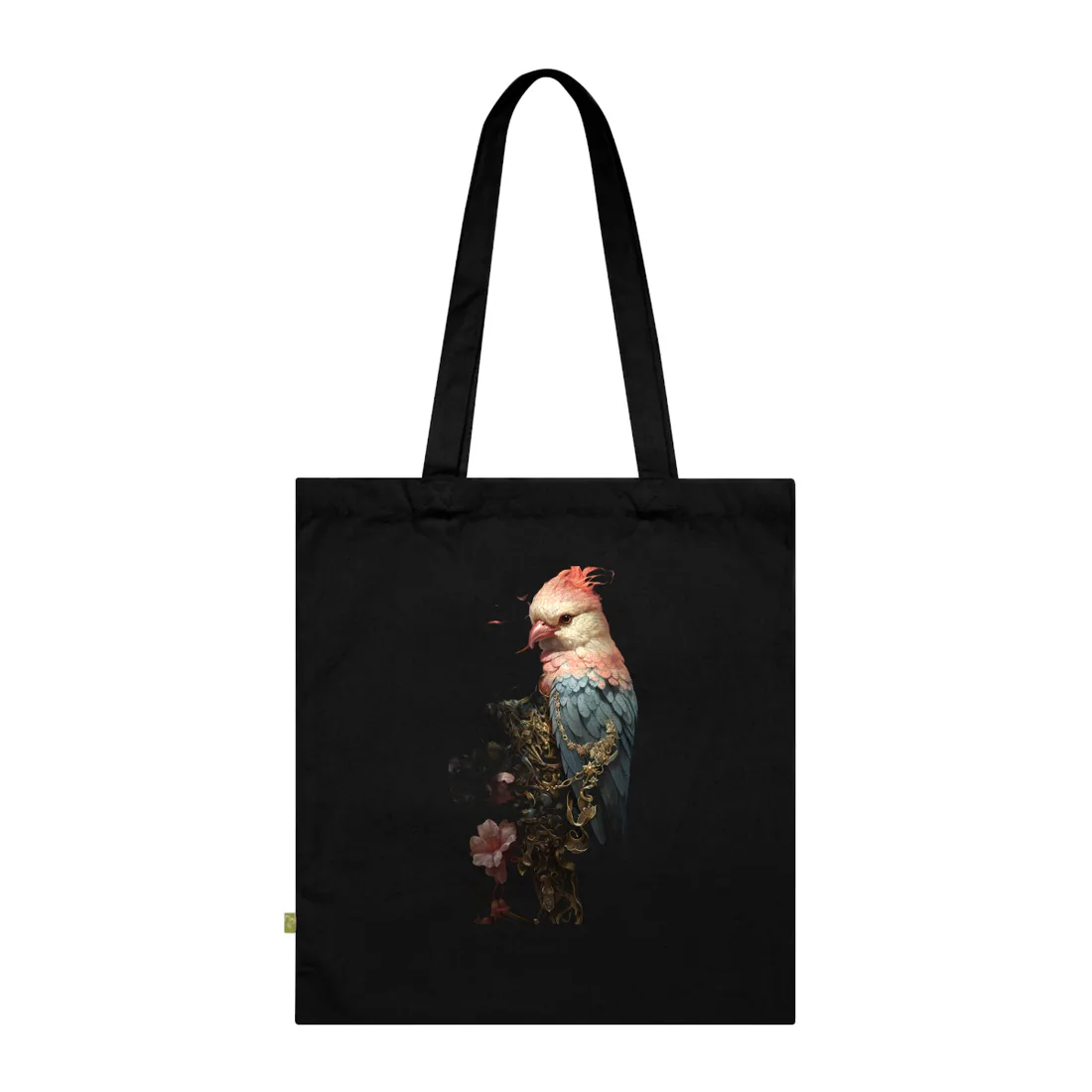 Jeweled Bird Ornament: Golden Feather Artwork – Tote Bag, black