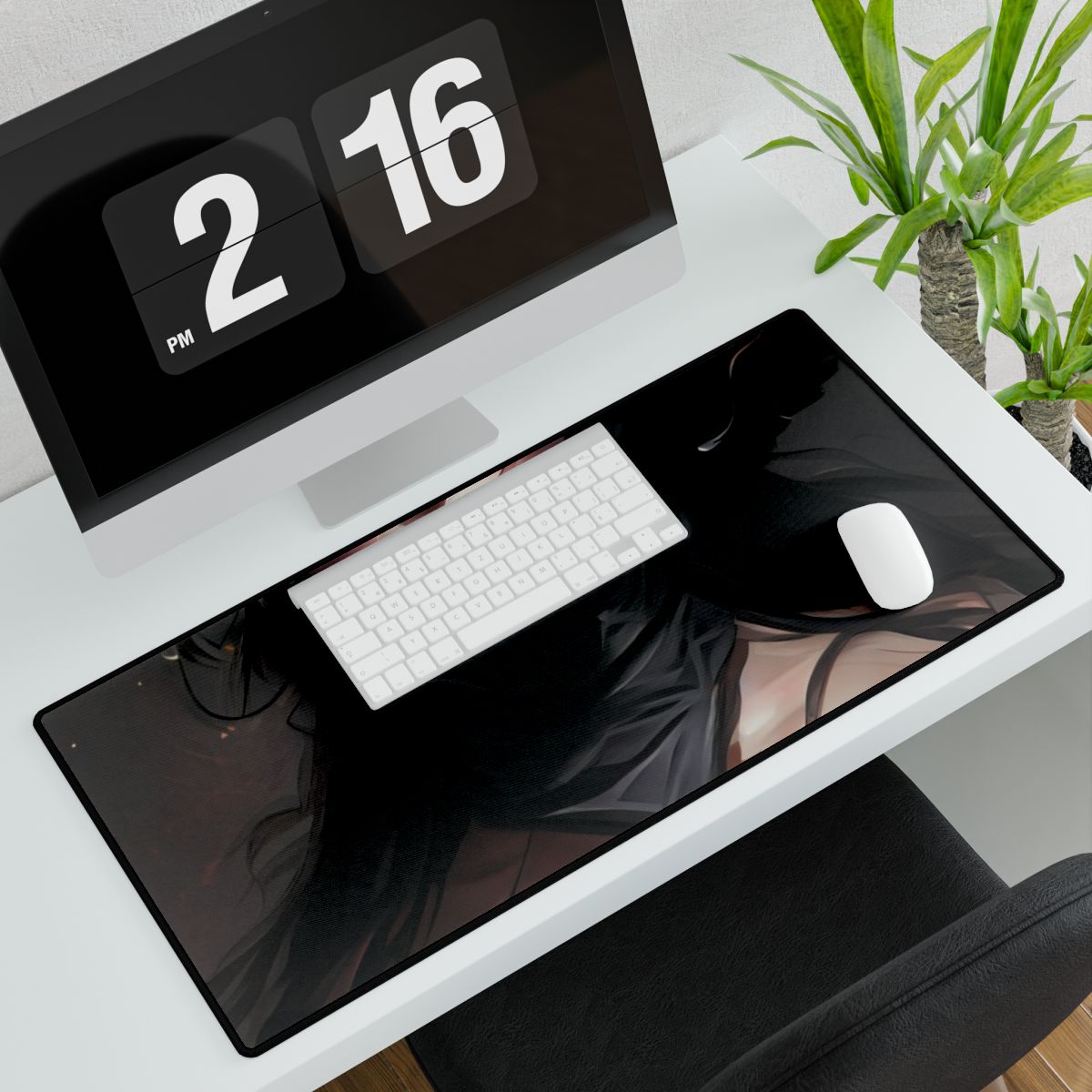 Female Portrait: Black Hair Artwork in Dark Background - Desk Mat