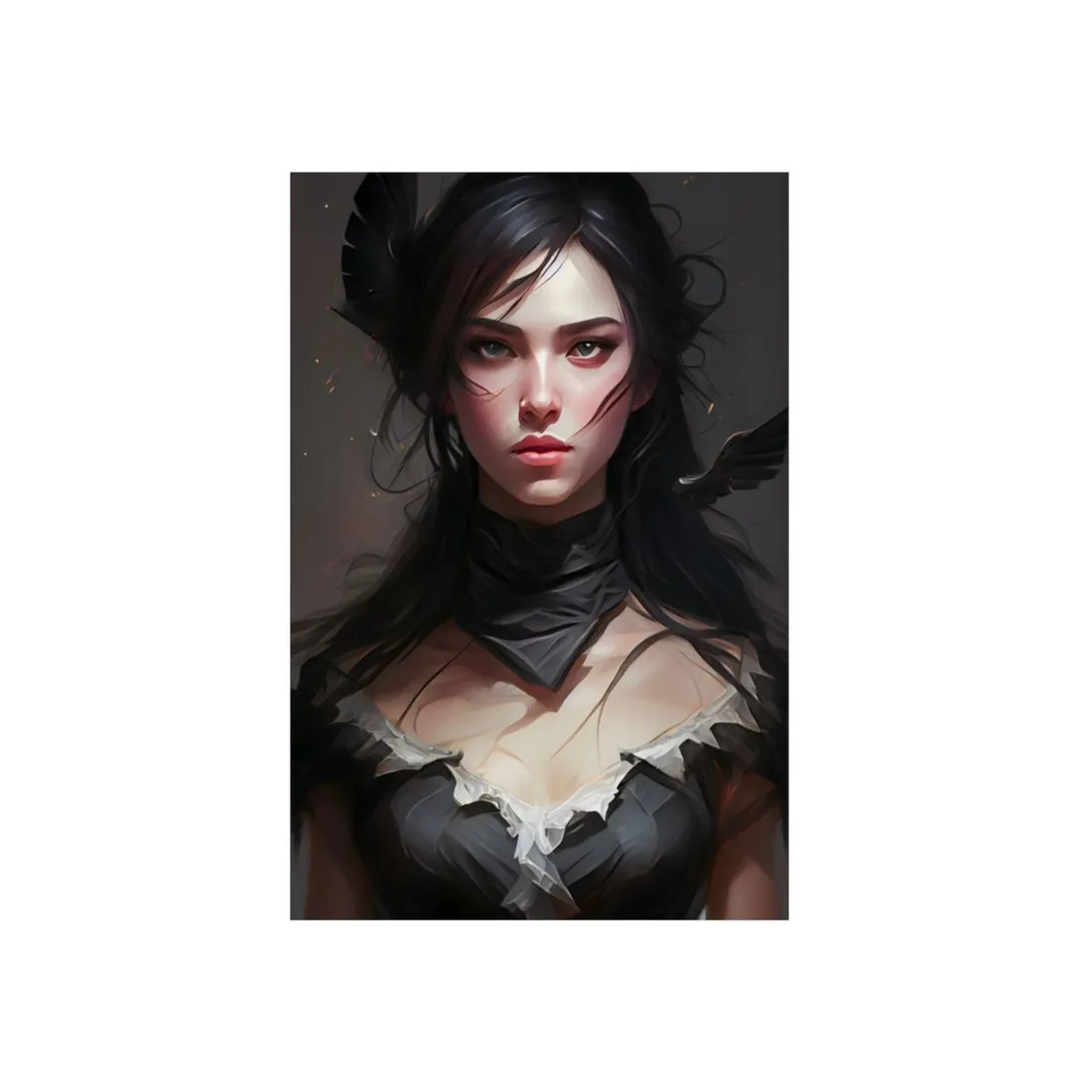 Female Portrait: Black Hair Artwork in Dark Background - Metal Poster