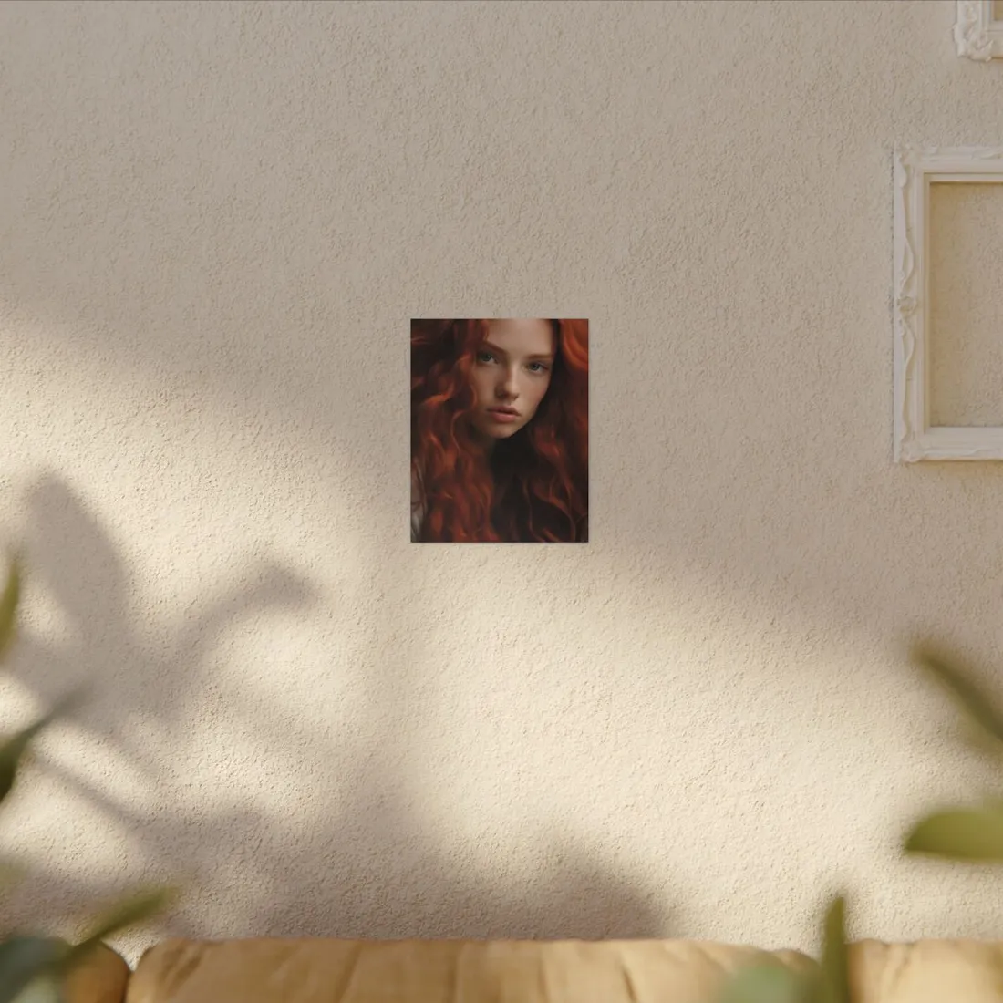 Feminine Portrait: Redheaded Woman in Light Blue - Canvas