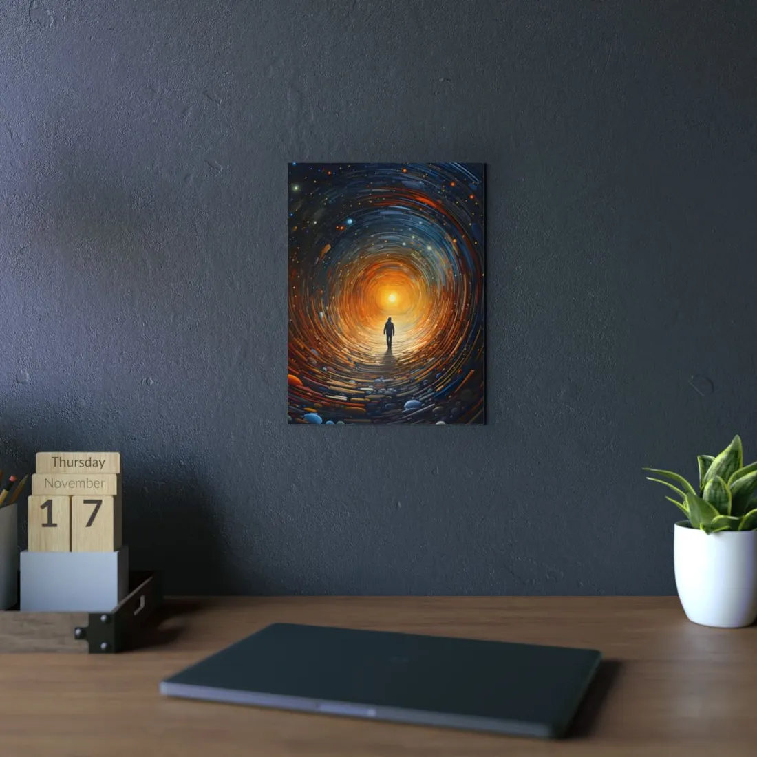 Fiery Portal Silhouette: Cosmic Doorway - Metal Poster