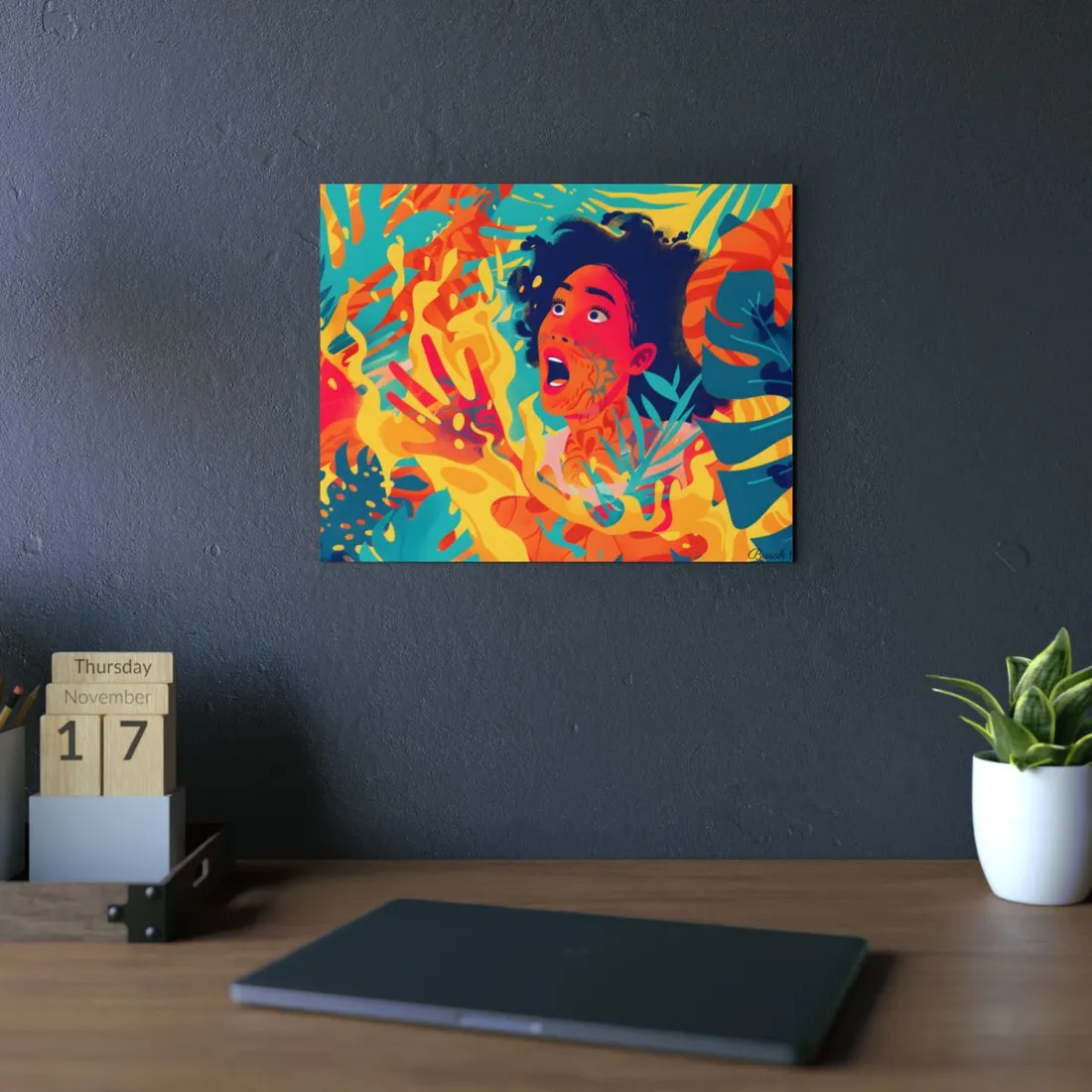 Fiery Psychedelic Portrait: Abstract Flame Art - Metal Poster
