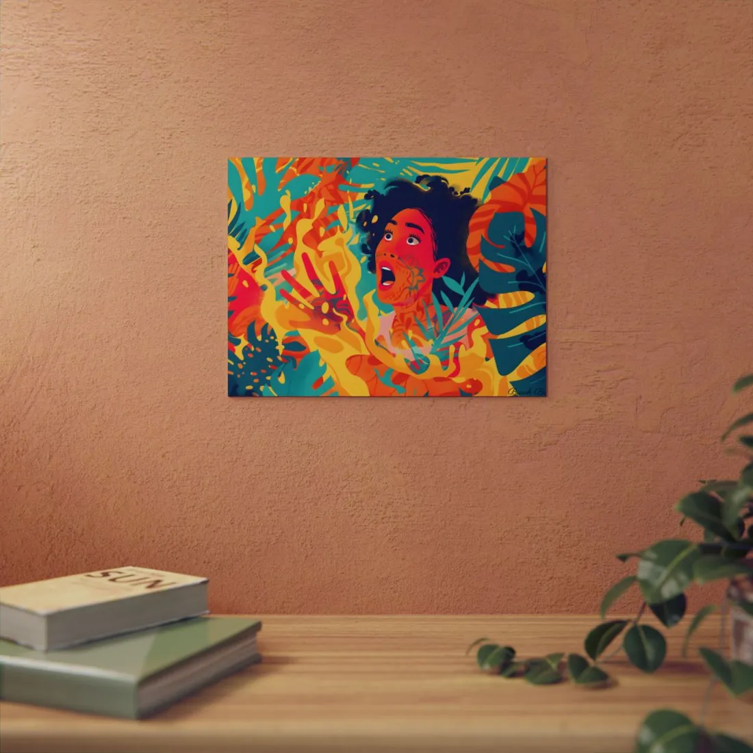Fiery Psychedelic Portrait: Abstract Flame Art - Metal Poster