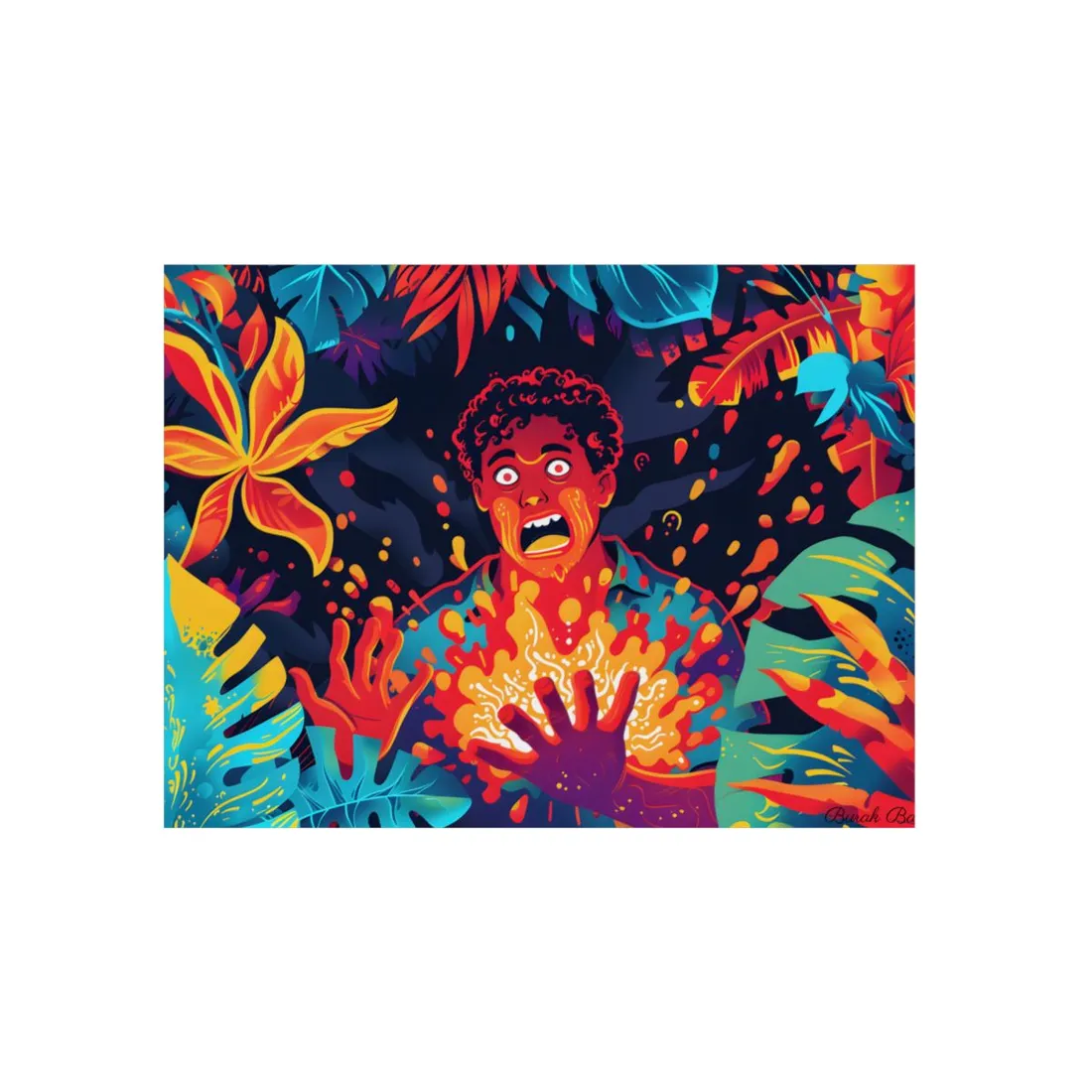 Fiery Psychedelic Portrait: Expressive Flame - Metal Poster