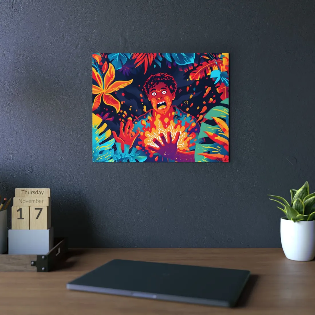 Fiery Psychedelic Portrait: Expressive Flame - Metal Poster