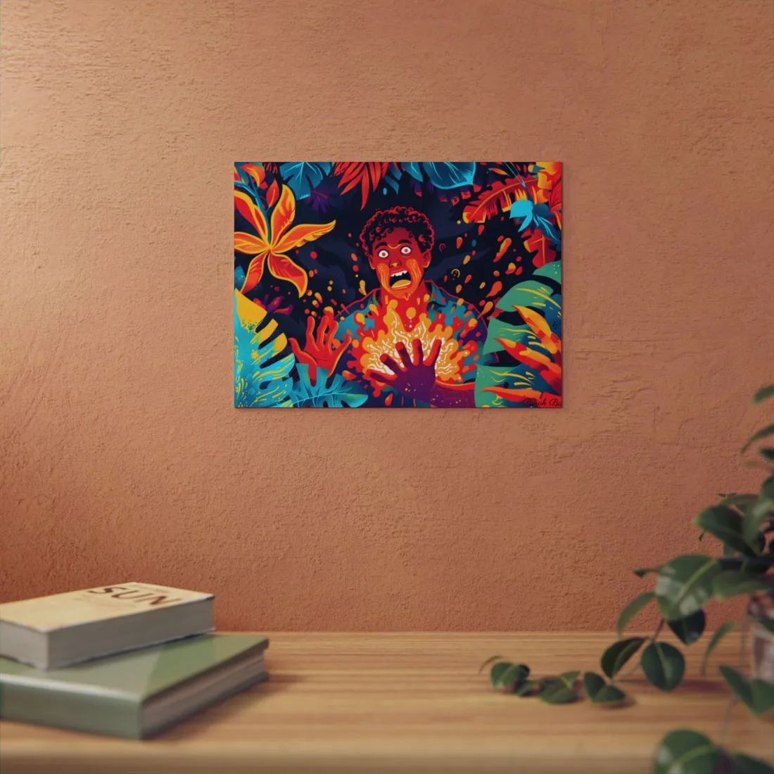 Fiery Psychedelic Portrait: Expressive Flame - Metal Poster