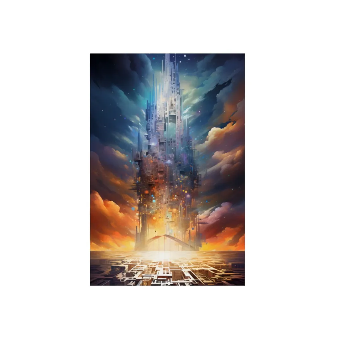 Figure at the Glowing Gateway: Mystical Archway Scene - Metal Poster