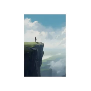 Lone Figure on Cliff Edge Metal Poster