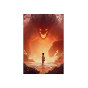 Boy Facing Fire Dragon Metal Poster