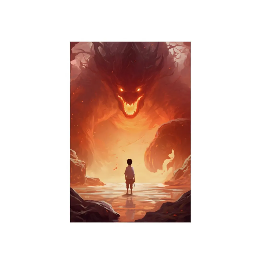 Fire Beast: Child Before a Blazing Monster - Metal Poster