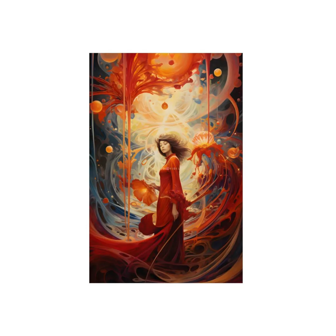 Fire Spirit in Red: Cosmic Dreamscape - Metal Poster