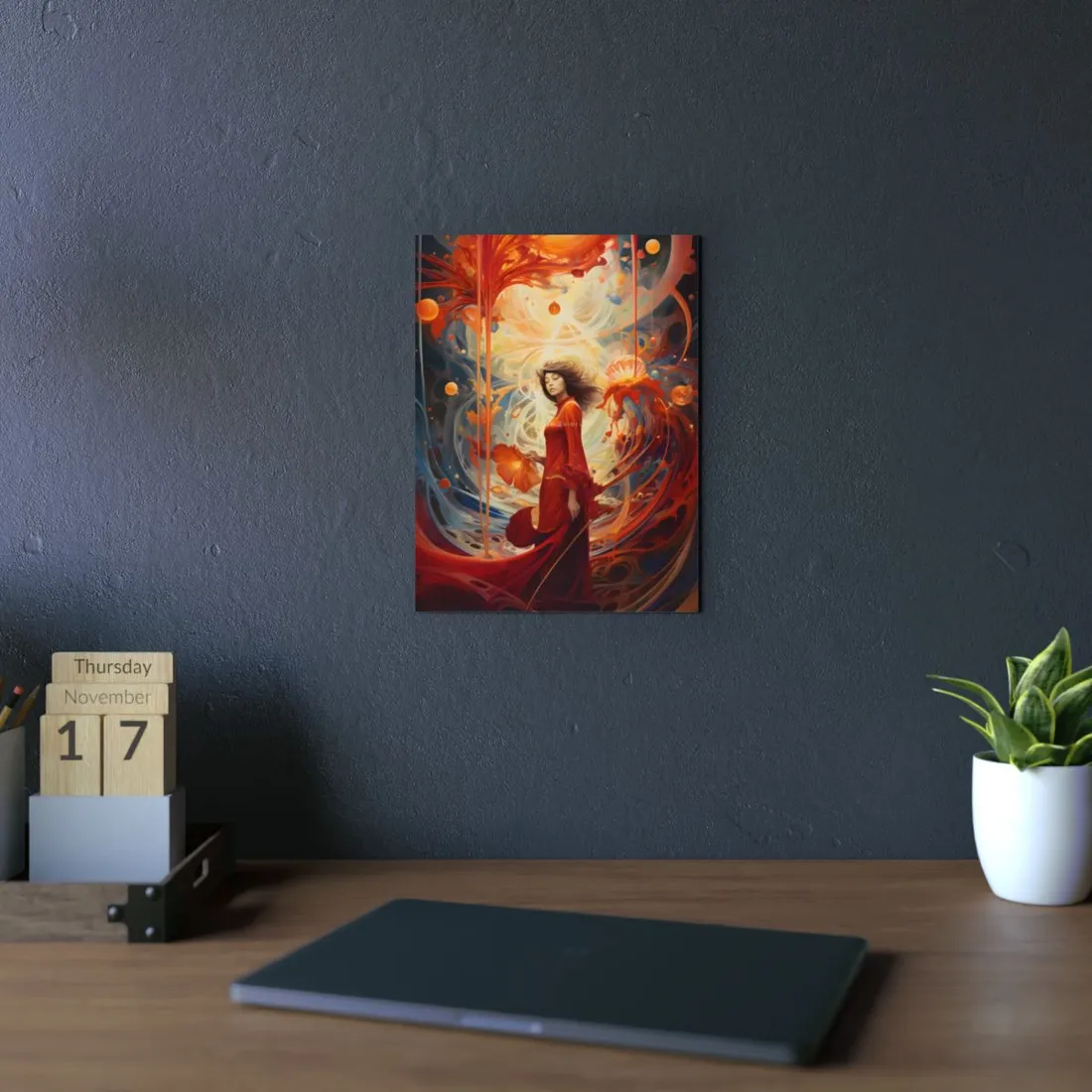 Fire Spirit in Red: Cosmic Dreamscape - Metal Poster