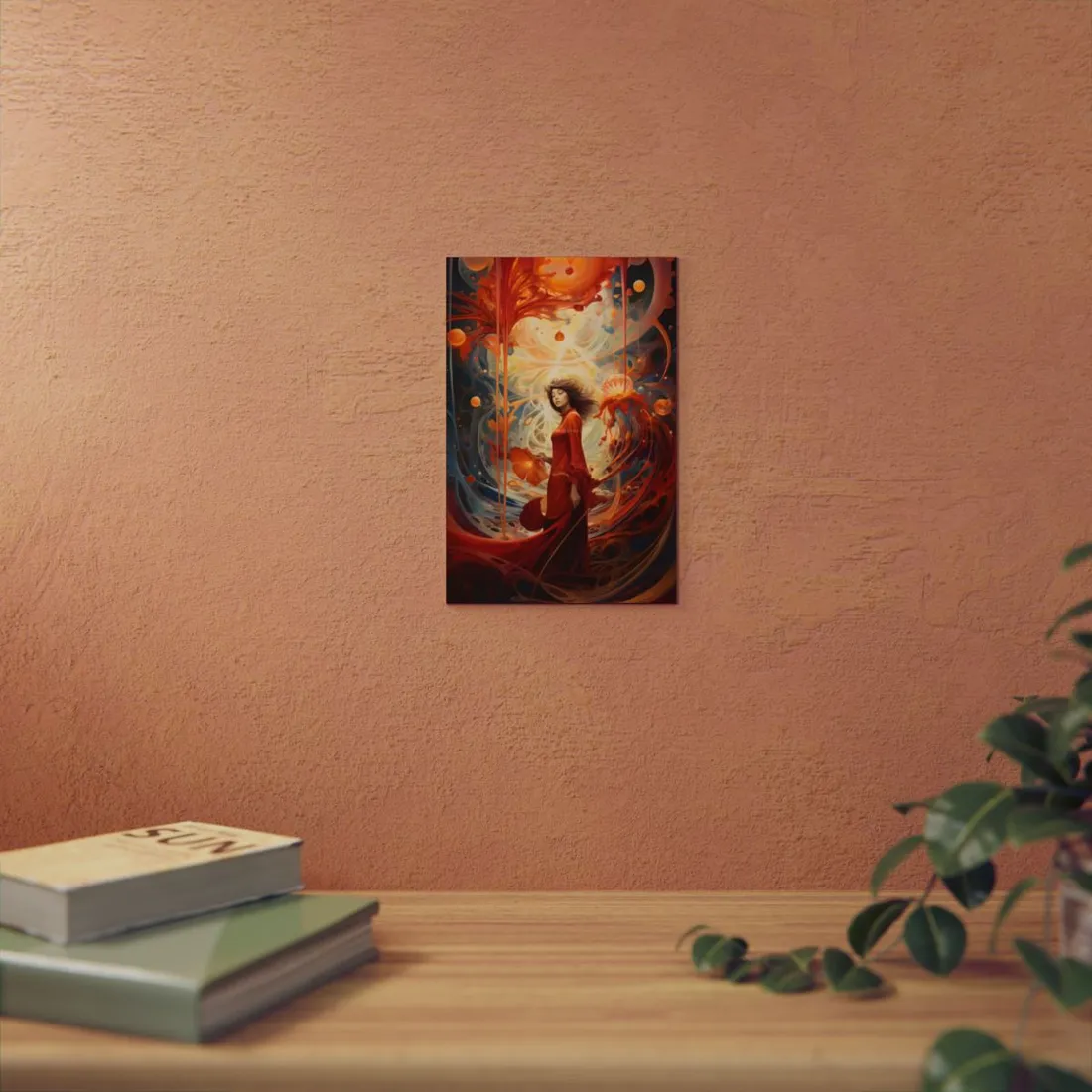 Fire Spirit in Red: Cosmic Dreamscape - Metal Poster