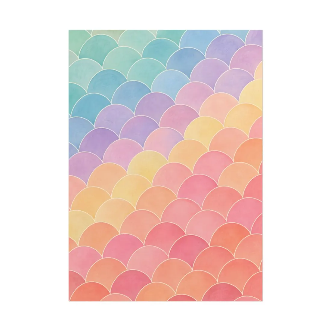 Pastel scalloped fish-scale pattern fading from mint and teal to lavender, pink, peach, coral – Poster, view 1