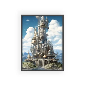 White Fantasy Castle over Water Framed Poster