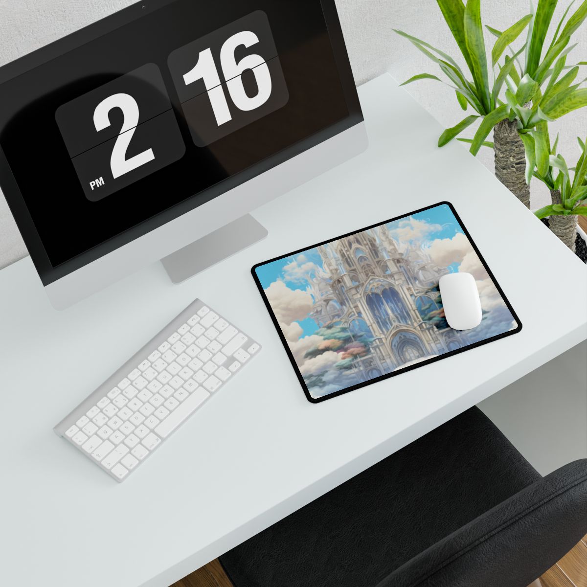 Floating City in Celestial Clouds: Fantasy Artwork - Desk Mat