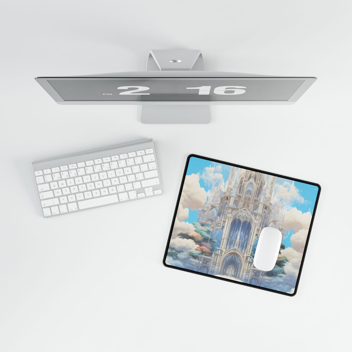 Floating City in Celestial Clouds: Fantasy Artwork - Desk Mat