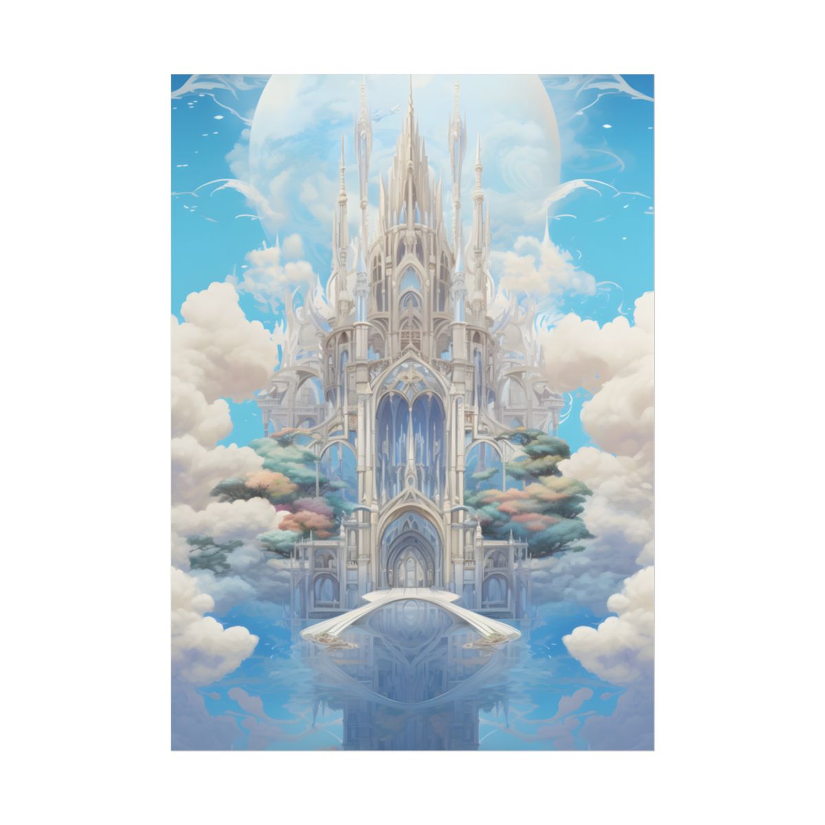 Floating City in Celestial Clouds: Fantasy Artwork - Poster