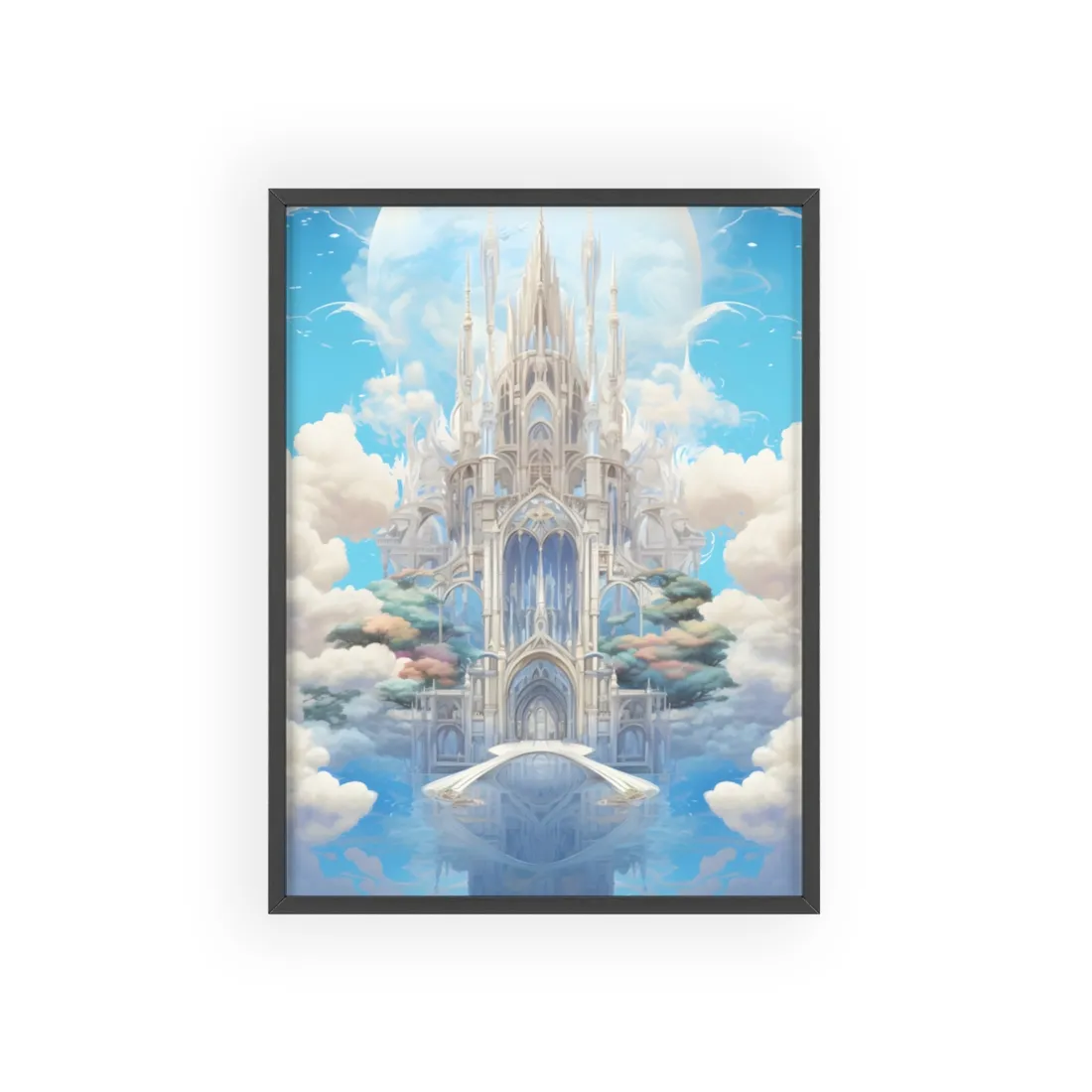 Floating City in Celestial Clouds: Fantasy - Framed Poster