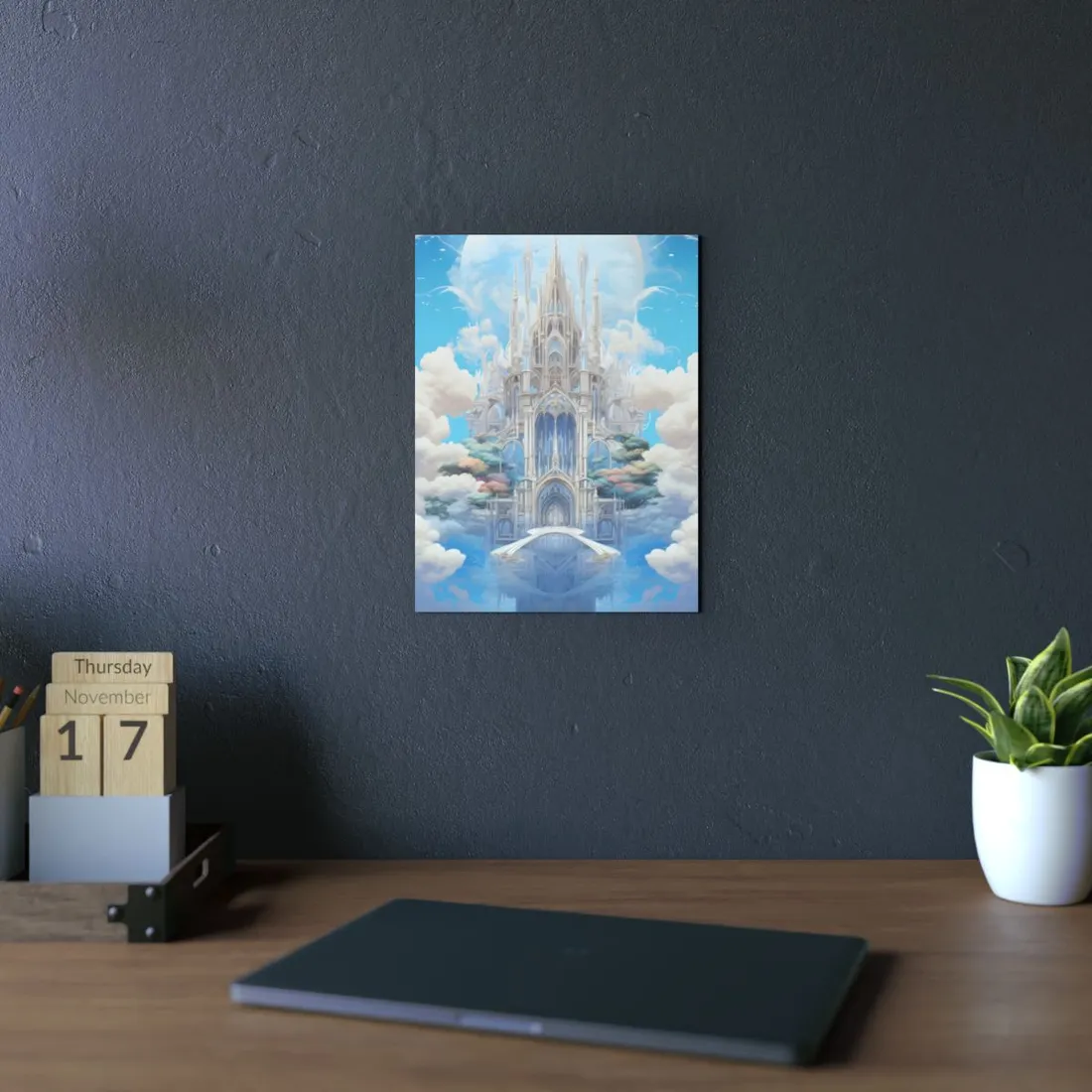 Floating City in Celestial Clouds: Fantasy - Metal Poster