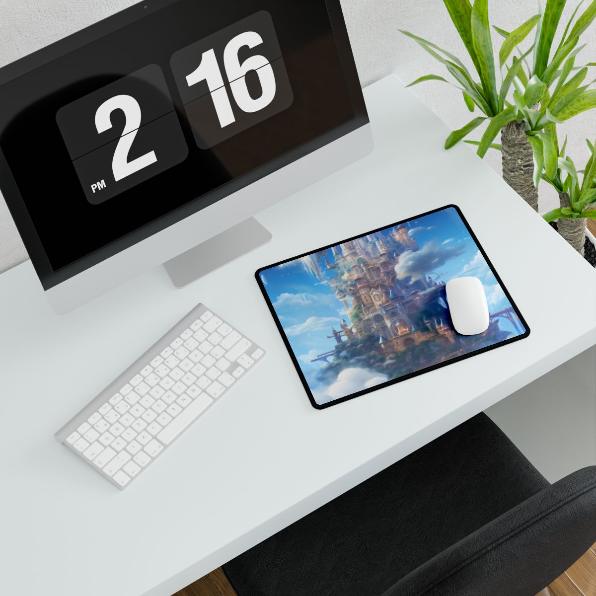 Floating City in Celestial Fantasy Realm: Dreamlike Digital Art - Desk Mat