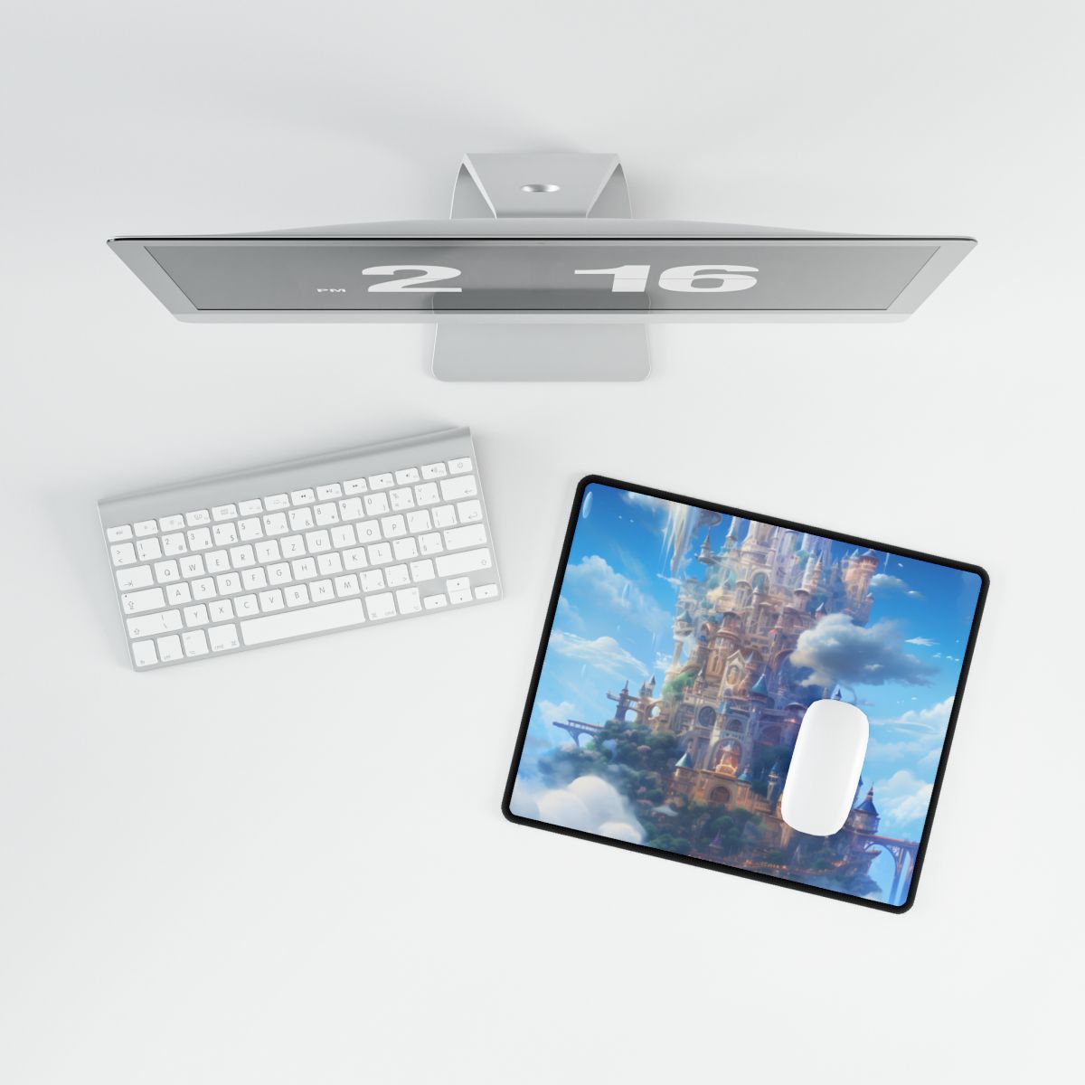 Floating City in Celestial Fantasy Realm: Dreamlike Digital Art - Desk Mat
