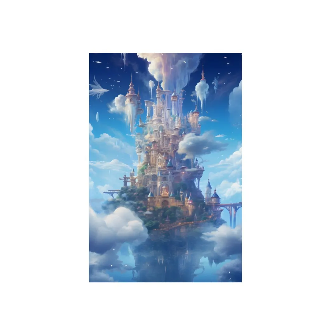 Floating City in Celestial Fantasy Realm: Dreamlike Digital Art - Metal Poster